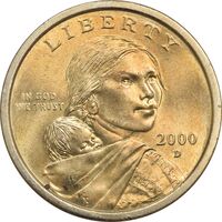 سکه یک دلار 2000D ساکاگاوا (دختر سرخپوست) - MS63 - آمریکا