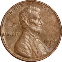 سکه 1 سنت 1974S لینکلن - EF45 - آمریکا