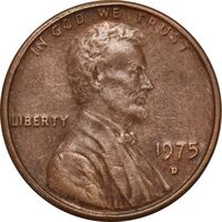 سکه 1 سنت 1975D لینکلن - AU50 - آمریکا