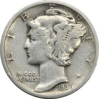 سکه 1 دایم 1936 مرکوری - EF40 - آمریکا