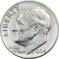 سکه 1 دایم 1964D روزولت - AU58 - آمریکا