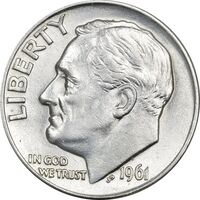 سکه 1 دایم 1961D روزولت - MS62 - آمریکا