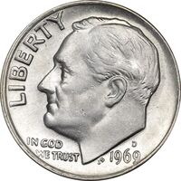سکه 1 دایم 1969D روزولت - MS63 - آمریکا
