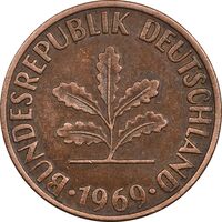 سکه 2 فینیگ 1969F جمهوری فدرال - EF45 - آلمان