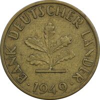 سکه 10 فینیگ 1949J جمهوری فدرال - EF40 - آلمان