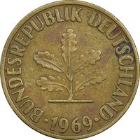سکه 10 فینیگ 1969G جمهوری فدرال - EF45 - آلمان