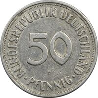 سکه 50 فینیگ 1950F جمهوری فدرال - EF45 - آلمان
