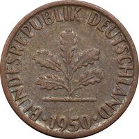 سکه 1 فینیگ 1950G جمهوری فدرال - EF45 - آلمان