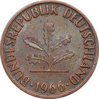 سکه 1 فینیگ 1966F جمهوری فدرال - AU50 - آلمان