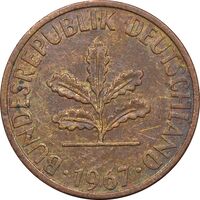 سکه 1 فینیگ 1967J جمهوری فدرال - EF45 - آلمان