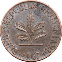 سکه 1 فینیگ 1967D جمهوری فدرال - EF45 - آلمان