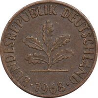 سکه 1 فینیگ 1968G جمهوری فدرال - EF40 - آلمان