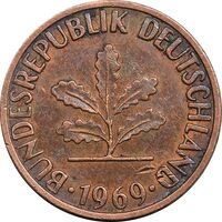 سکه 1 فینیگ 1969F جمهوری فدرال - EF45 - آلمان