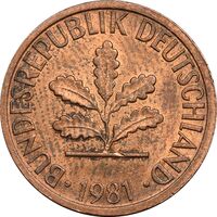 سکه 1 فینیگ 1981F جمهوری فدرال - AU58 - آلمان