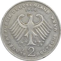 سکه 2 مارک 1974J جمهوری فدرال - EF45 - آلمان