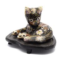 مجسمه میناکاری طرح گربه سیاه (با پایه) آنتیک