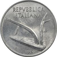 سکه 10 لیره 1976 جمهوری - MS61 - ایتالیا