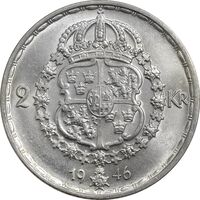 سکه 2 کرون 1946 گوستاو پنجم - AU58 - سوئد