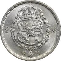سکه 2 کرون 1950 گوستاو پنجم - MS62 - سوئد
