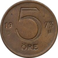 سکه 5 اوره 1973 گوستاو ششم - EF45 - سوئد