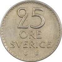 سکه 25 اوره 1962 گوستاو ششم - EF45 - سوئد