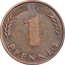 سکه 1 فینیگ 1950D جمهوری فدرال - AU50 - آلمان