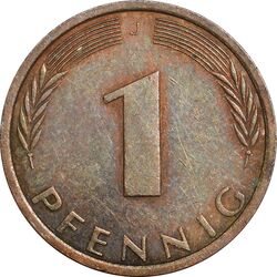 سکه 1 فینیگ 1975J جمهوری فدرال - EF45 - آلمان
