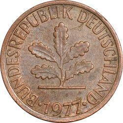 سکه 1 فینیگ 1977D جمهوری فدرال - EF45 - آلمان