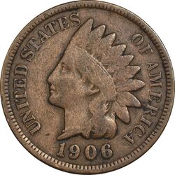 سکه 1 سنت 1906 سرخپوستی - VF35 - آمریکا