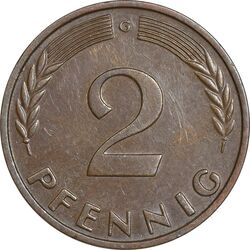 سکه 2 فینیگ 1962G جمهوری فدرال - EF45 - آلمان