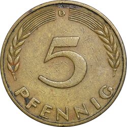 سکه 5 فینیگ 1950D جمهوری فدرال - EF45 - آلمان