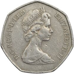 سکه 50 پنس 1969 الیزابت دوم - VF35 - انگلستان