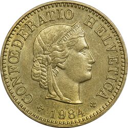 سکه 5 راپن 1984 دولت فدرال - AU50 - سوئیس