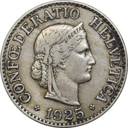 سکه 10 راپن 1925 دولت فدرال - VF35 - سوئیس