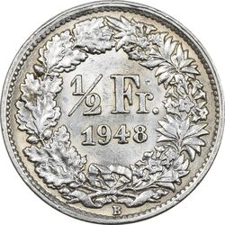 سکه 1/2 فرانک 1948 دولت فدرال - AU58 - سوئیس