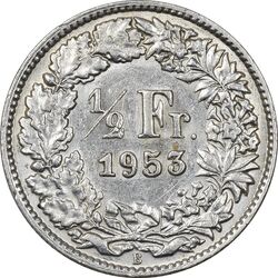 سکه 1/2 فرانک 1953 دولت فدرال - AU58 - سوئیس