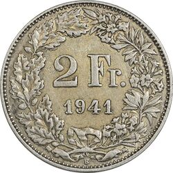سکه 2 فرانک 1941 دولت فدرال - EF40 - سوئیس