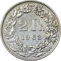 سکه 2 فرانک 1963 دولت فدرال - AU50 - سوئیس