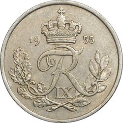 سکه 25 اوره 1955 فردریک نهم - AU50 - دانمارک