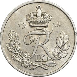 سکه 25 اوره 1958 فردریک نهم - AU58 - دانمارک