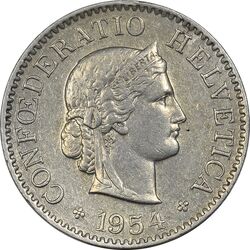 سکه 5 راپن 1954 دولت فدرال - EF45 - سوئیس