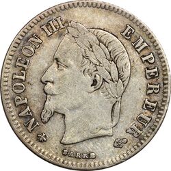 سکه 20 سانتیم 1866 ناپلئون سوم - EF40 - فرانسه