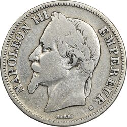 سکه 2 فرانک 1867 ناپلئون سوم - VF25 - فرانسه