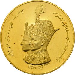 مدال طلا جشن تاجگذاری 1347 (25 گرمی با جعبه فابریک) - UNC - محمد رضا شاه