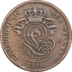 سکه 2 سانتیم 1870 لئوپولد دوم (نوشته فرانسوی) - VF30 - بلژیک