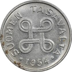 سکه 1 مارک 1954 جمهوری - MS61 - فنلاند