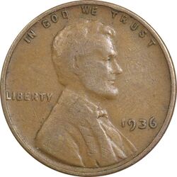 سکه 1 سنت 1936 لینکلن - VF25 - آمریکا