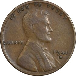 سکه 1 سنت 1941D لینکلن - VF35 - آمریکا