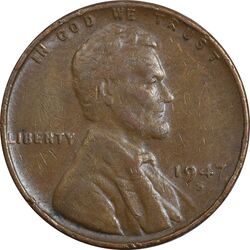سکه 1 سنت 1947S لینکلن - VF30 - آمریکا