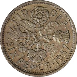 سکه 6 پنس 1957 الیزابت دوم - EF40 - انگلستان